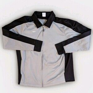 Speedo Men’s Full Zip Track Jacket Gray Black Large Swim Team Warm Up Athletic